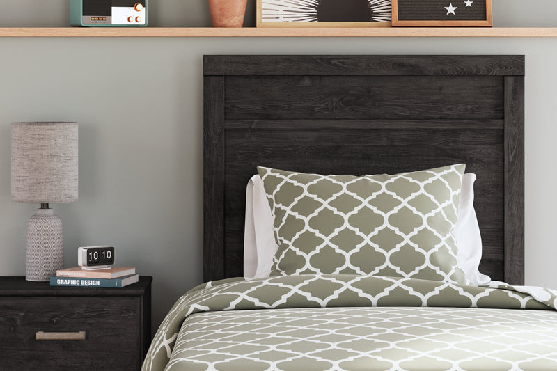 Belachime Charcoal Twin Panel Bed with Mirrored Dresser from Ashley - Lara Furniture