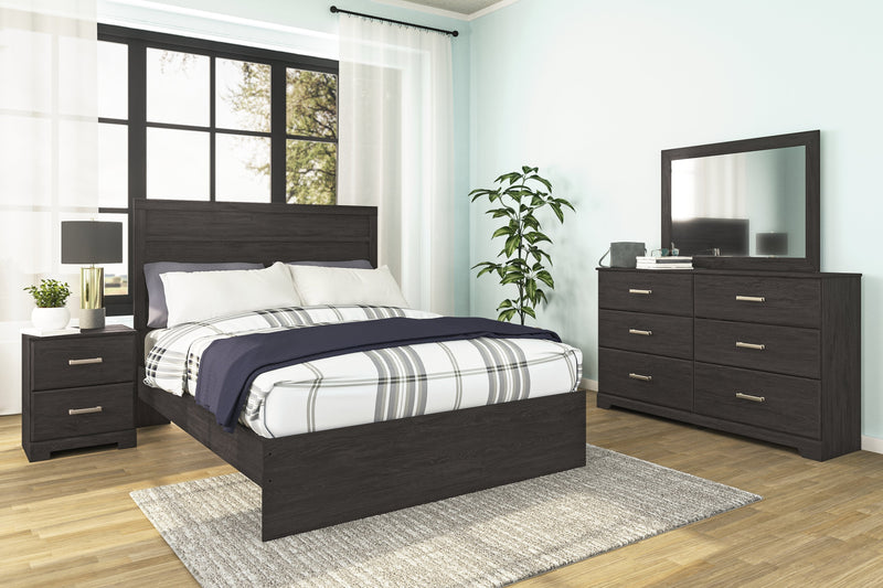 Belachime Charcoal Queen Panel Bed, Dresser, Mirror, and Nightstand from Ashley - Lara Furniture