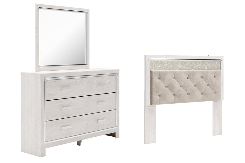 Altyra White Queen Panel Headboard Bed with Mirrored Dresser from Ashley - Lara Furniture