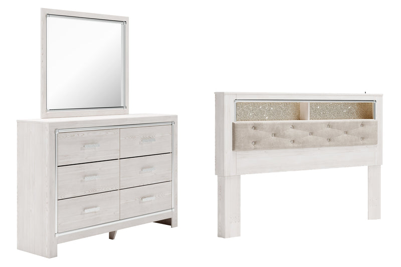 Altyra White King Bookcase Headboard Bed with Mirrored Dresser from Ashley - Lara Furniture