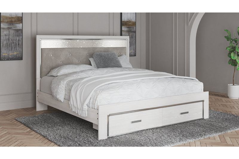 Altyra White King Upholstered Storage Bed from Ashley - Lara Furniture