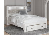 Altyra White Queen Upholstered Platform Bookcase Bed with Storage - Lara FurnitureQueen Bed