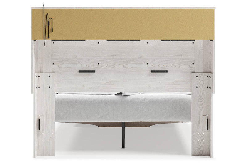 Altyra White Queen Upholstered Platform Bookcase Bed with Storage - Lara FurnitureQueen Bed