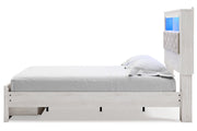 Altyra White Queen Upholstered Platform Bookcase Bed with Storage - Lara FurnitureQueen Bed