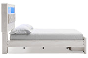 Altyra White Queen Upholstered Platform Bookcase Bed with Storage - Lara FurnitureQueen Bed