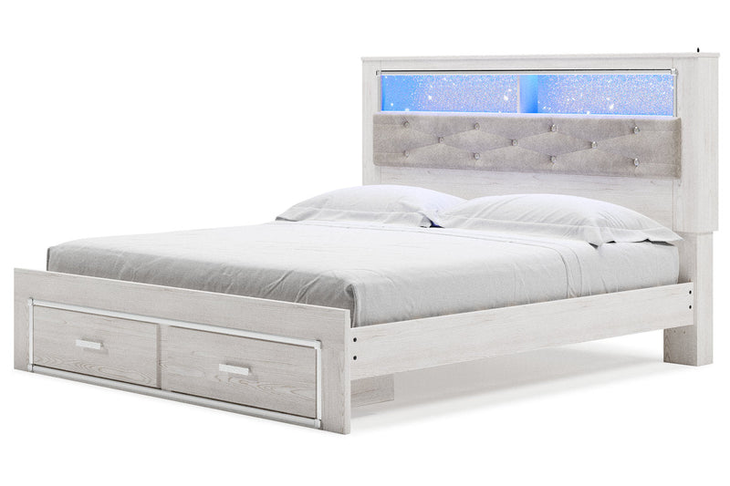 Altyra White King Upholstered Bookcase Bed with Storage from Ashley - Lara Furniture