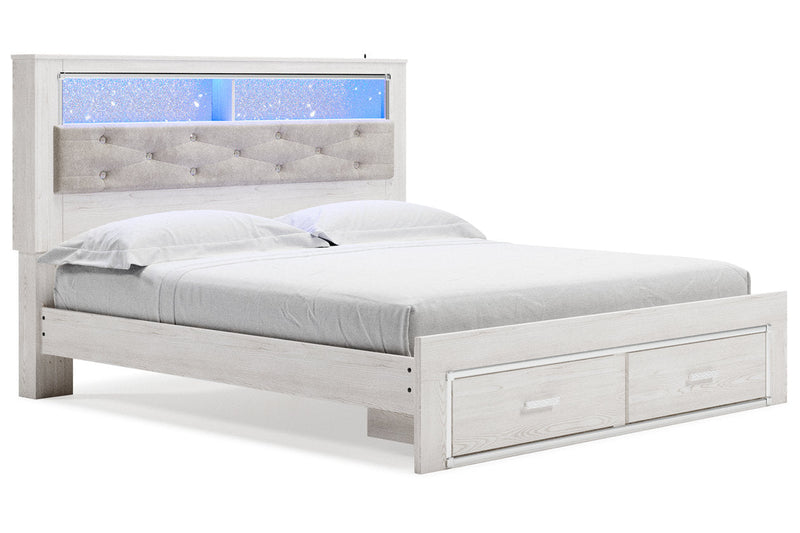 Altyra White King Upholstered Bookcase Bed with Storage from Ashley - Lara Furniture