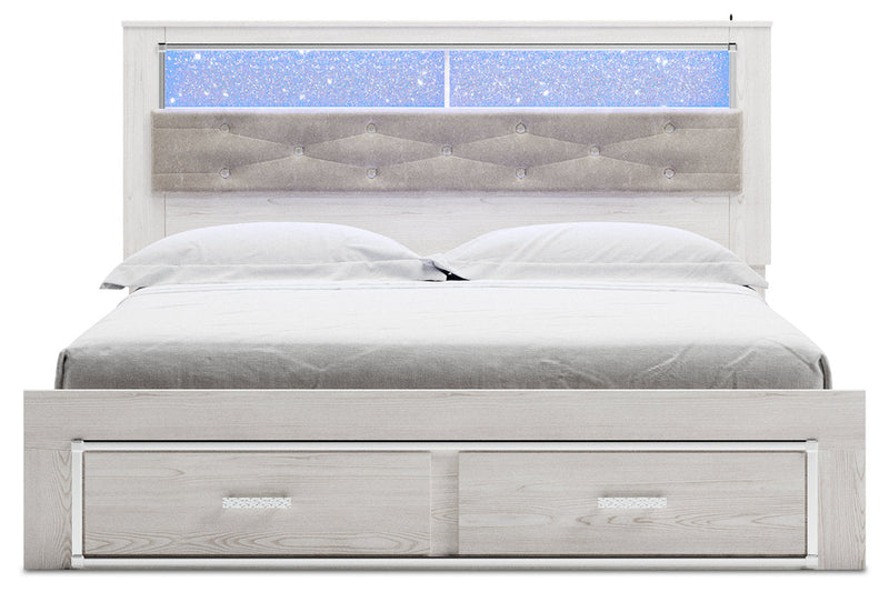 Altyra White King Upholstered Bookcase Bed with Storage from Ashley - Lara Furniture