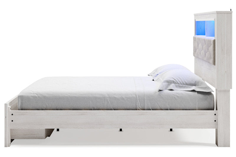 Altyra White King Upholstered Bookcase Bed with Storage from Ashley - Lara Furniture