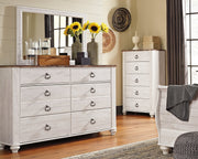 Willowton Whitewash Queen Sleigh Bed, Dresser, Mirror, Chest and Nightstand from Ashley - Lara Furniture