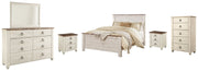 Willowton Whitewash Queen Panel Bed with Mirrored Dresser, Chest and 2 Nightstands from Ashley - Lara Furniture
