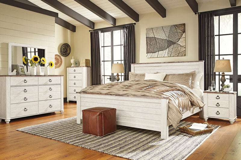 Willowton Whitewash California King Panel Bed -  Ashley - Lara Furniture