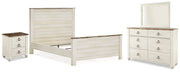 Willowton Whitewash Queen Panel Bed, Dresser, Mirror, and Nightstand from Ashley - Lara Furniture