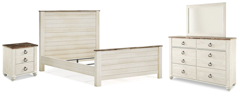 Willowton Whitewash Queen Panel Bed, Dresser, Mirror, and Nightstand from Ashley - Lara Furniture