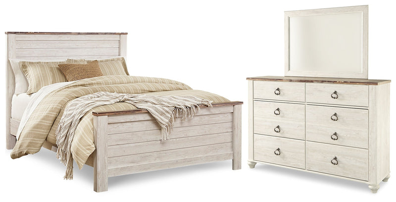 Willowton Whitewash Queen Panel Bed, Dresser and Mirror from Ashley - Lara Furniture