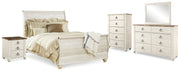Willowton Whitewash Queen Sleigh Bed, Dresser, Mirror, Chest and Nightstand from Ashley - Lara Furniture