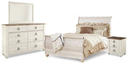 Willowton Whitewash Queen Sleigh Bed with Mirrored Dresser and Nightstand from Ashley - Lara Furniture