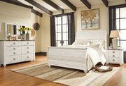 Willowton Whitewash Queen Sleigh Bed with Mirrored Dresser and Nightstand from Ashley - Lara Furniture