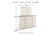 Willowton Whitewash Dresser and Mirror -  Ashley - Lara Furniture