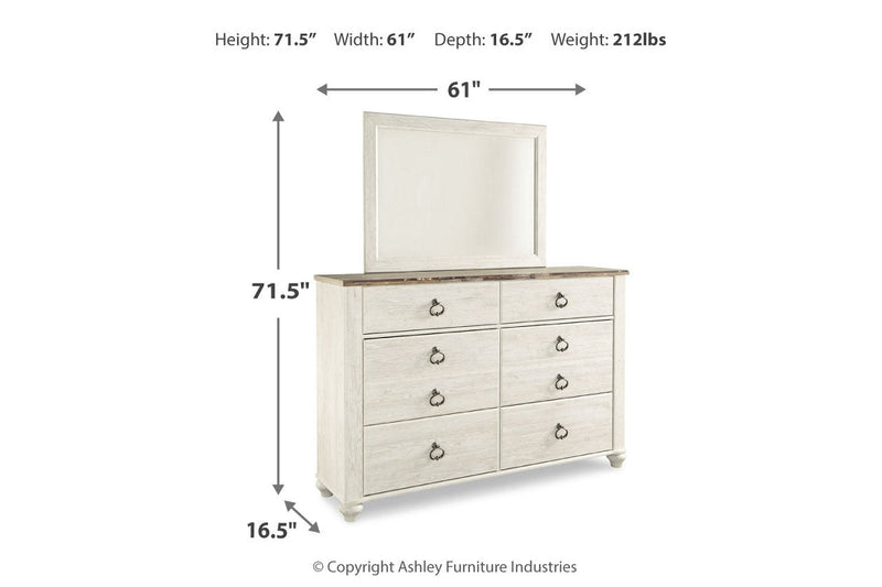 Willowton Whitewash Dresser and Mirror -  Ashley - Lara Furniture