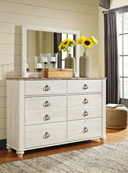 Willowton Whitewash Queen Panel Bed with Mirrored Dresser, Chest and 2 Nightstands from Ashley - Lara Furniture