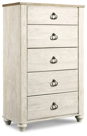 Willowton Whitewash Queen Sleigh Bed, Dresser, Mirror, Chest and Nightstand from Ashley - Lara Furniture