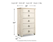 Willowton Whitewash Queen Sleigh Bed, Dresser, Mirror, Chest and Nightstand from Ashley - Lara Furniture