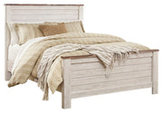 Willowton Whitewash Queen Panel Bed with Mirrored Dresser, Chest and 2 Nightstands from Ashley - Lara Furniture