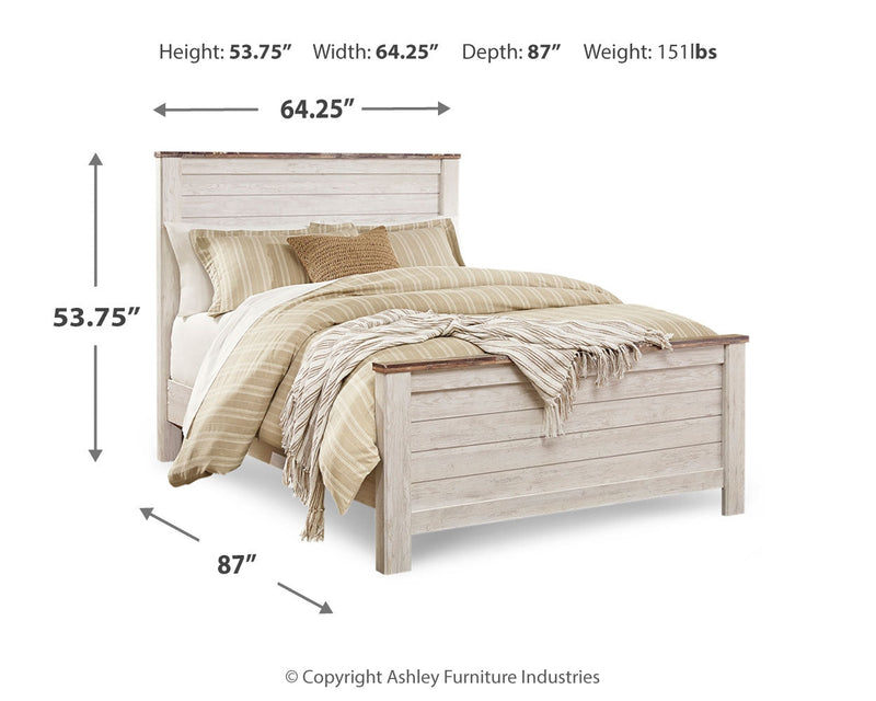 Willowton Whitewash Queen Panel Bed with Mirrored Dresser, Chest and 2 Nightstands from Ashley - Lara Furniture