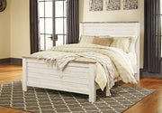 Willowton Whitewash Queen Panel Bed with Mirrored Dresser, Chest and 2 Nightstands from Ashley - Lara Furniture