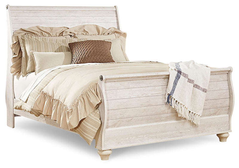 Willowton Whitewash Queen Sleigh Bed, Dresser, Mirror, Chest and Nightstand from Ashley - Lara Furniture