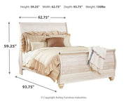 Willowton Whitewash Queen Sleigh Bed, Dresser, Mirror, Chest and Nightstand from Ashley - Lara Furniture