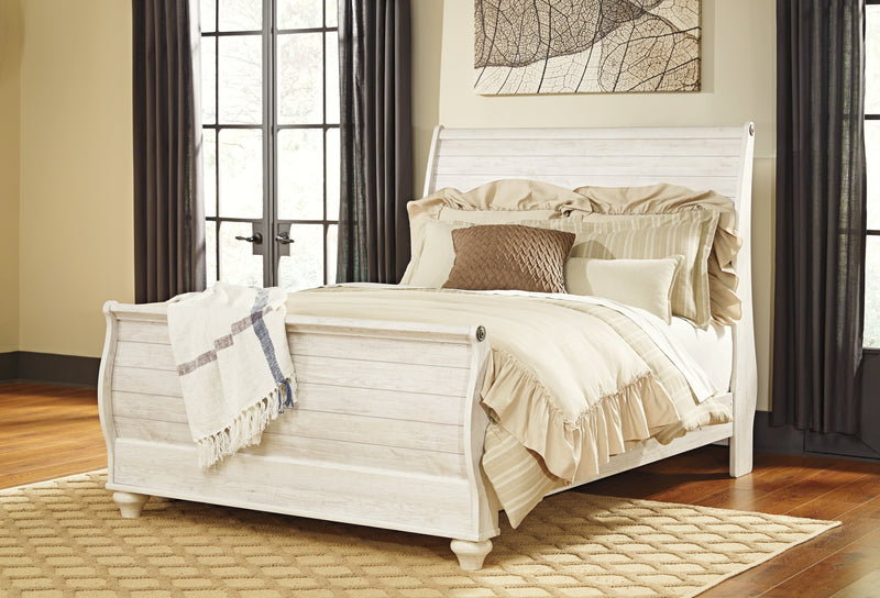 Willowton Whitewash Queen Sleigh Bed, Dresser, Mirror, Chest and Nightstand from Ashley - Lara Furniture