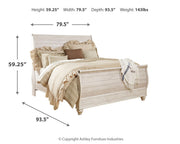 Willowton Whitewash King Sleigh Bed, Dresser, Mirror and Nightstand from Ashley - Lara Furniture