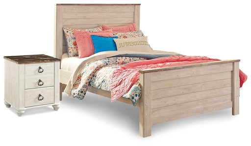 Willowton Whitewash Full Panel Bed and Nightstand from Ashley - Lara Furniture