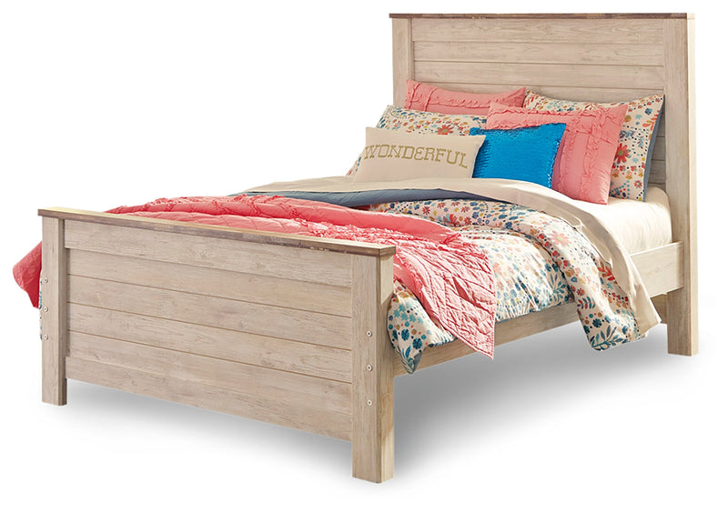 Willowton Whitewash Full Panel Bed and Nightstand from Ashley - Lara Furniture