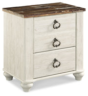 Willowton Whitewash Full Panel Bed and Nightstand from Ashley - Lara Furniture