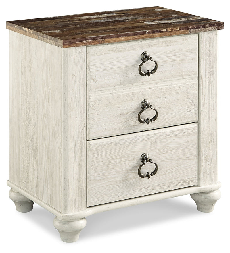 Willowton Whitewash Queen Sleigh Bed, Dresser, Mirror, Chest and Nightstand from Ashley - Lara Furniture