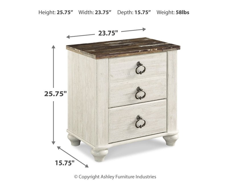 Willowton Whitewash Full Panel Bed and Nightstand from Ashley - Lara Furniture
