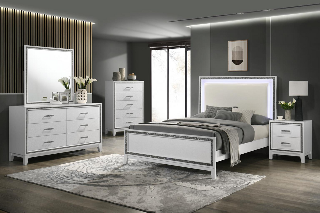 Tama White LED  Panel Bedroom Set