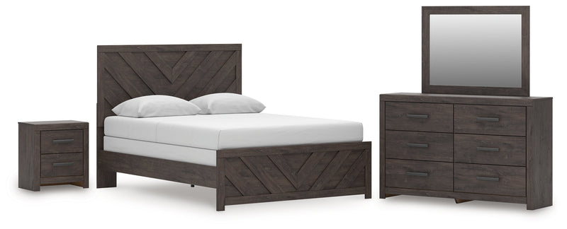 Prendonea Dark Charcoal Queen Panel Bed, Dresser, Mirror and Nightstand from Ashley - Lara Furniture
