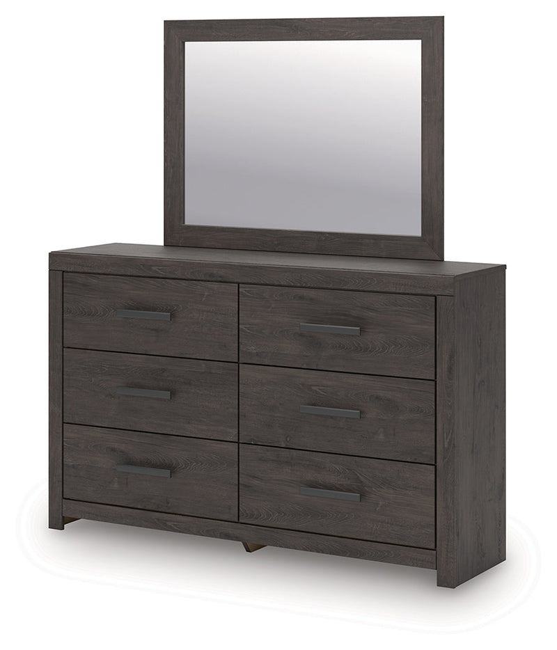 Prendonea Dark Charcoal Queen Panel Bed, Dresser, Mirror and Nightstand from Ashley - Lara Furniture
