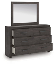 Prendonea Dark Charcoal King Panel Bed, Dresser, Mirror and Nightstand from Ashley - Lara Furniture