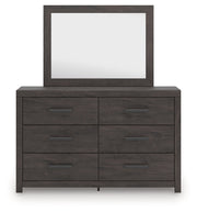 Prendonea Dark Charcoal King Panel Bed, Dresser, Mirror and Nightstand from Ashley - Lara Furniture