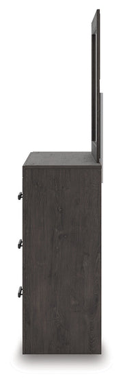 Prendonea Dark Charcoal King Panel Bed, Dresser, Mirror and Nightstand from Ashley - Lara Furniture