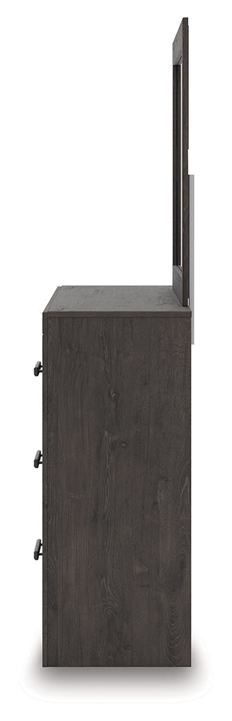 Prendonea Dark Charcoal Queen Panel Bed, Dresser, Mirror and Nightstand from Ashley - Lara Furniture