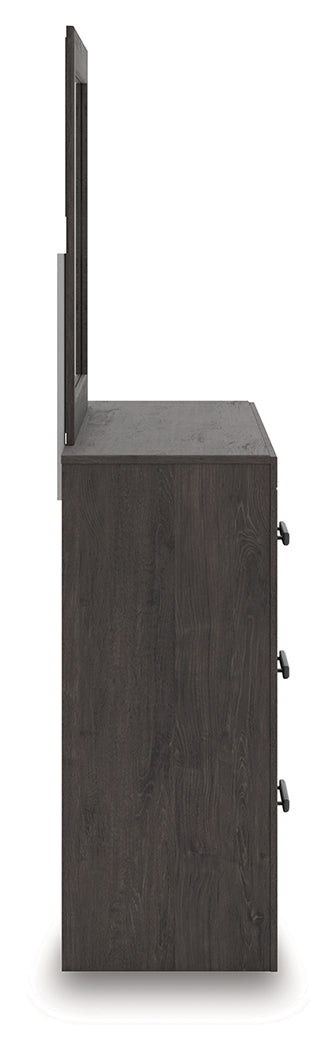 Prendonea Dark Charcoal King Panel Bed, Dresser, Mirror and Nightstand from Ashley - Lara Furniture