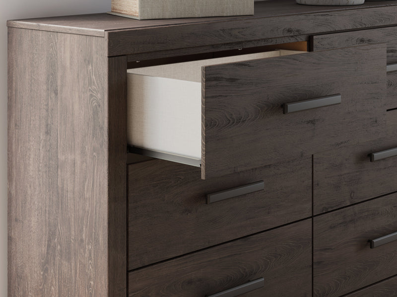 Prendonea Dark Charcoal Queen Panel Bed, Dresser and Nightstand from Ashley - Lara Furniture