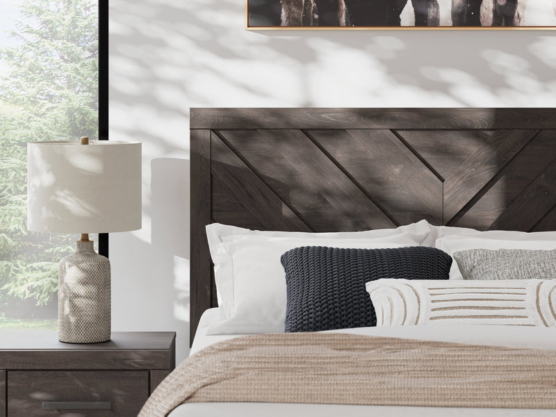 Prendonea Dark Charcoal Queen Panel Bed, Dresser and Nightstand from Ashley - Lara Furniture