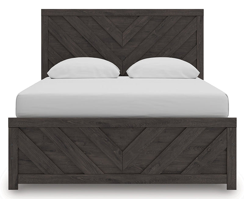 Prendonea Dark Charcoal Queen Panel Bed, Dresser, Mirror and Nightstand from Ashley - Lara Furniture